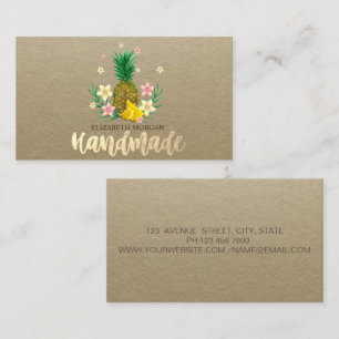 Tarjeta De Visita Rústico, Kraft, Flores de Piña Hecho a Mano
