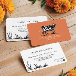 Tarjeta De Visita Rústico Naranja quemado de vacas lecheras de la gr