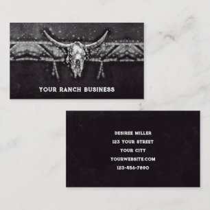 Tarjeta De Visita Rústico Oeste Bull Cow Skull País Blanco Negro