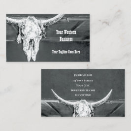 Tarjeta De Visita Rústico Oeste Carbón Gris Blanco Bull Cow Skull