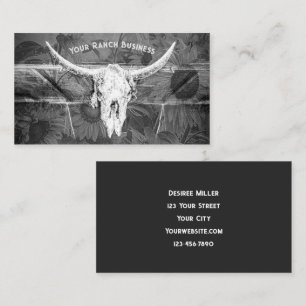 Tarjeta De Visita Rústico Oeste de los Sunflowers Blancos Bull Skull