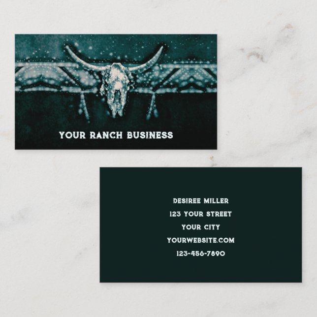 Tarjeta De Visita Rústico Oeste Oscuro Verde azulado Sunflowers Bull (Anverso / Reverso)