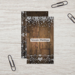 Tarjeta De Visita Rústico País Barn Wood Glam Diamonds Sparkle