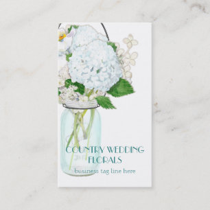 Tarjeta De Visita Rústico País Mason Jar Flores Hidráneas Blancas