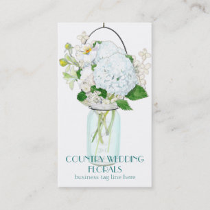 Tarjeta De Visita Rústico País Mason Jar Flores Hidráneas Blancas