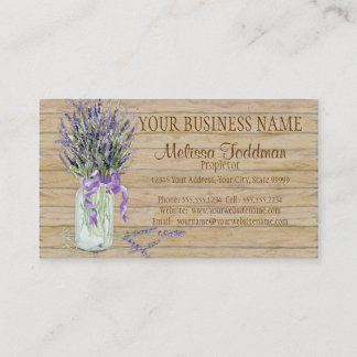 Tarjeta De Visita Rústico País Mason Jar Lavanda Francesa Bouquet