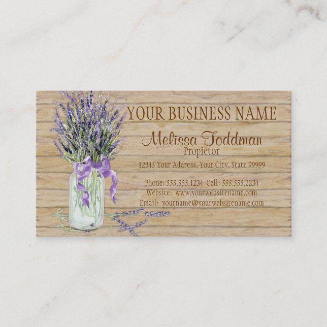 Tarjeta De Visita Rústico País Mason Jar Lavanda Francesa Bouquet (Anverso)
