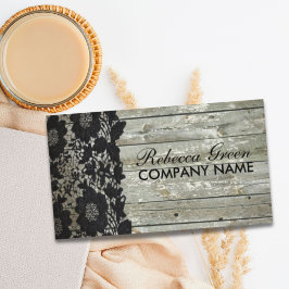 Tarjeta De Visita Rústico País Occidental Negro Lace Barn Wood