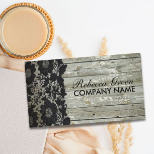 Tarjeta De Visita Rústico País Occidental Negro Lace Barn Wood