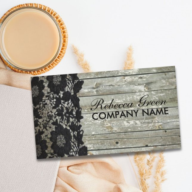 Tarjeta De Visita Rústico País Occidental Negro Lace Barn Wood (Rustic Western Country Black Lace Barn Wood Business Card)