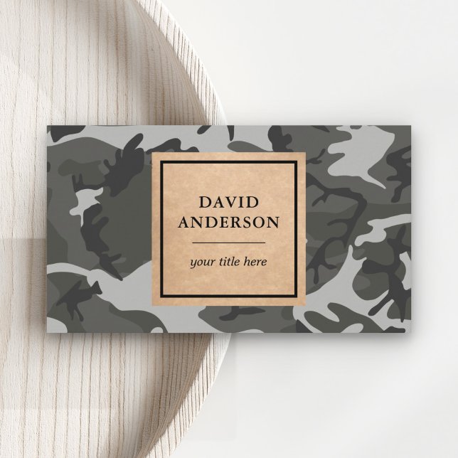 Tarjeta De Visita Rústico patrón de camuflaje gris de madera de Kraf (Subido por el creador)