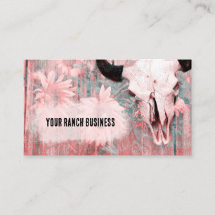 Tarjeta De Visita Rústico Pink Western Bull Skull Sunflowers Madera