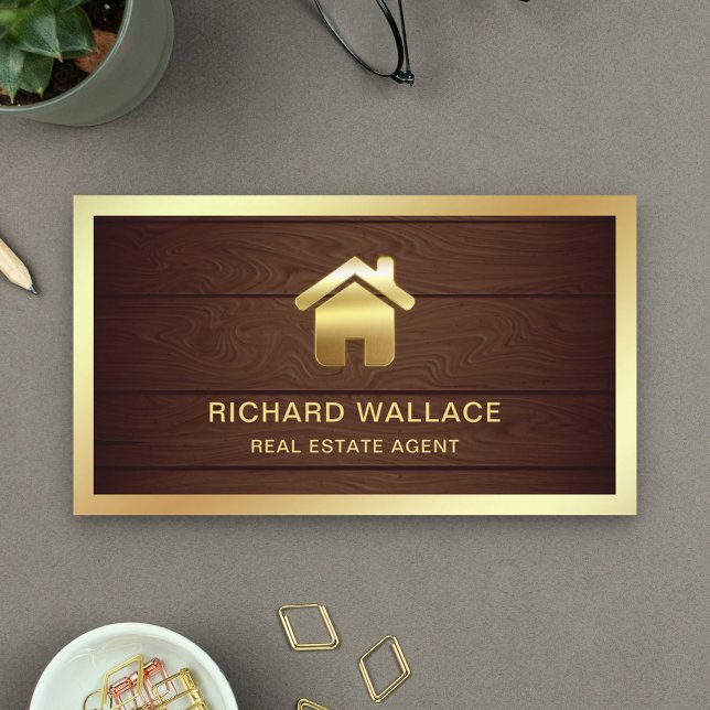 Tarjeta De Visita Rústico Relieve metalizado dorado Hogar de Madera  (Subido por el creador)