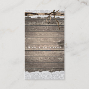 Tarjeta De Visita Rústico Romántico Moda de campo de madera de encaj