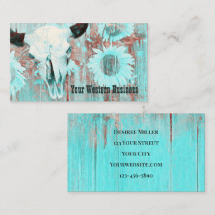 Tarjeta De Visita Rústico Verde azulado País Occidental Bull Skull S