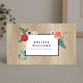 Tarjeta De Visita Rústico Vintage Moderno Floral Motif Tan Woodgrain