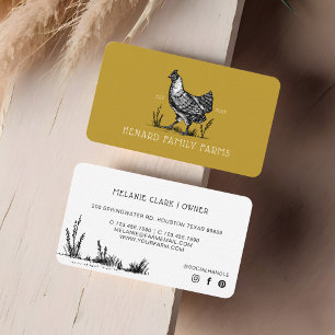 Tarjeta De Visita Rústico Vintage Sketch Farm Hen Mustard Oro Amaril