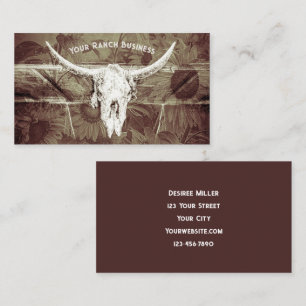 Tarjeta De Visita Rústico Western Brown Sunflowers Bull Skull