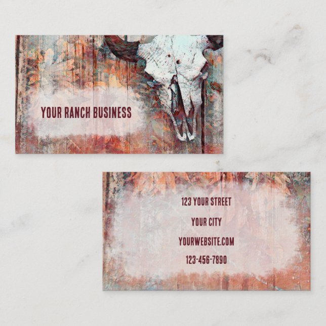 Tarjeta De Visita Rústico Western Rust Brown Bull Skull Sunflowers (Anverso / Reverso)