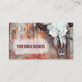 Tarjeta De Visita Rústico Western Rust Brown Bull Skull Sunflowers