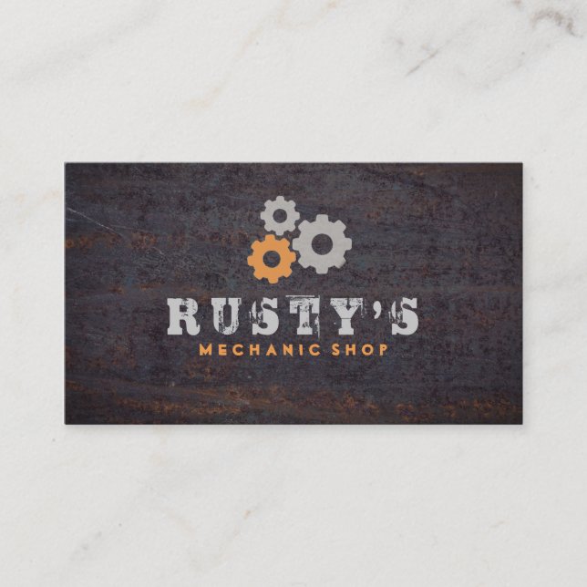 Tarjeta De Visita Rusty Metalizado taller mecánico de textura (Anverso)