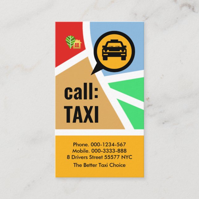 Tarjeta De Visita Rutas elegantes de mapas de taxi (Anverso)