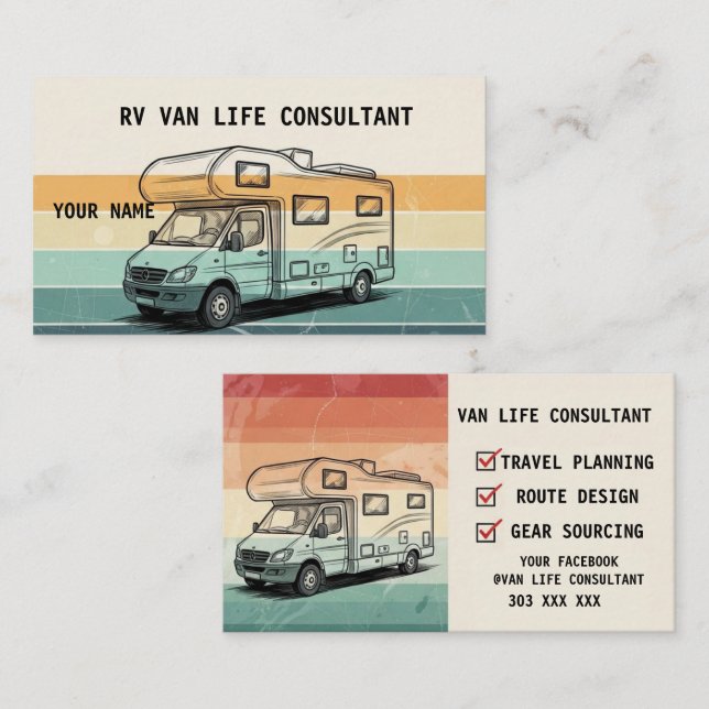 Tarjeta De Visita  RV Van Life Card (Anverso / Reverso)