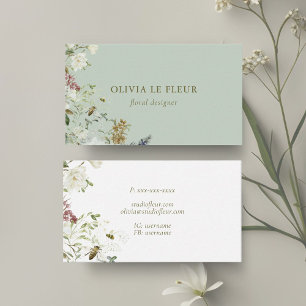 Tarjeta De Visita Sabio y blanco   Elegante Negocio Botánico Mínimo