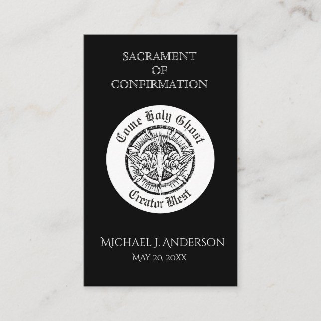 Tarjeta De Visita Sacrament Confirmation B&W Dove Elegant Holy Card (Anverso)