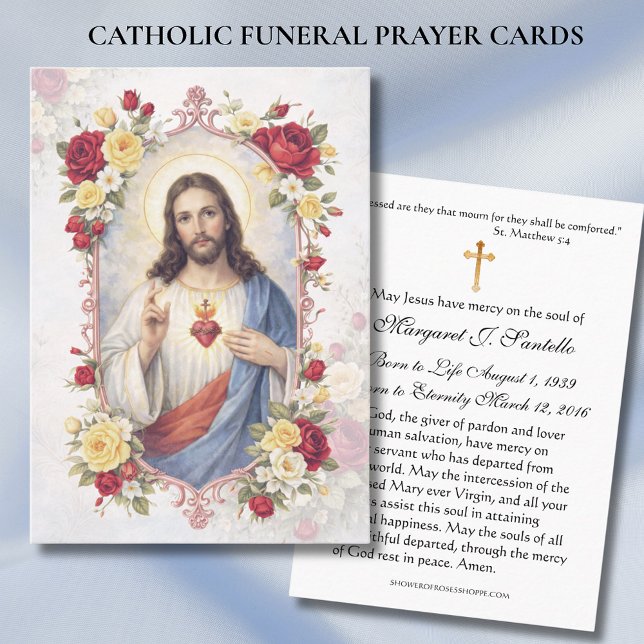 Tarjeta De Visita Sacred Heart Jesus Catholic Funeral Memorial  (Subido por el creador)