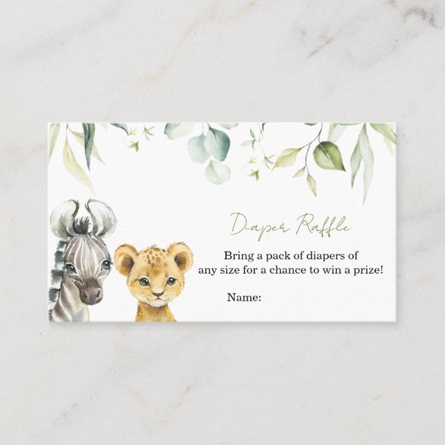 Tarjeta De Visita Safari Jungle Baby Shower Diaper Raffle (Anverso)