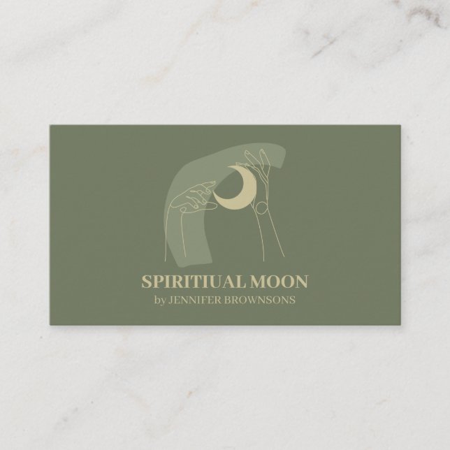 Tarjeta De Visita Sage Gold Manos Moon Energy Healing Reiki (Anverso)