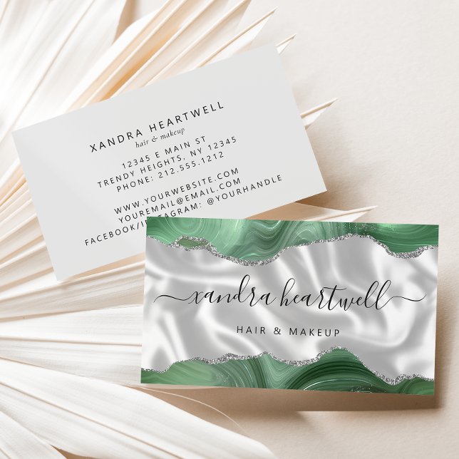 Tarjeta De Visita Sage Green Agate Silver Purpurina Luxury (Subido por el creador)