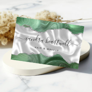 Tarjeta De Visita Sage Green Agate Silver Purpurina Luxury