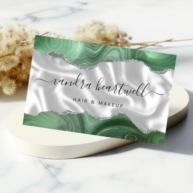 Tarjeta De Visita Sage Green Agate Silver Purpurina Luxury (Subido por el creador)