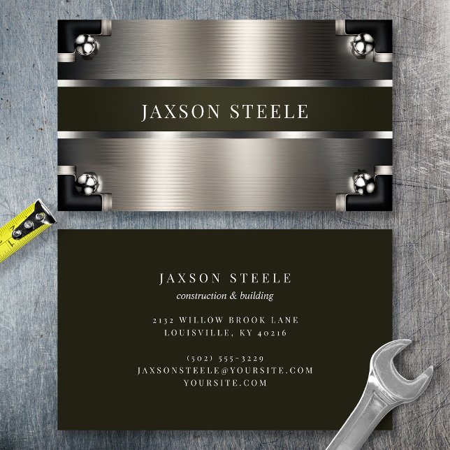 Tarjeta De Visita Sage Green and Steel Industrial (Subido por el creador)