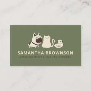 Tarjeta De Visita Sage Green Beige Dog Cat Bird Mascota Sitter
