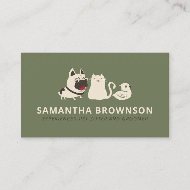 Tarjeta De Visita Sage Green Beige Dog Cat Bird Mascota Sitter (Anverso)