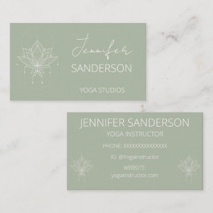 Tarjeta De Visita Sage Green Boho Floral Lotus Yoga Instructor