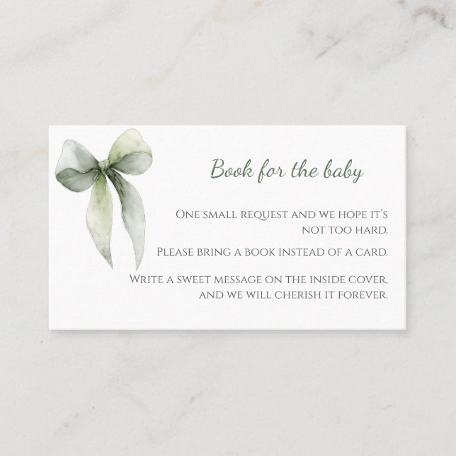 Tarjeta De Visita Sage Green Bow Books for Baby Card (Anverso)