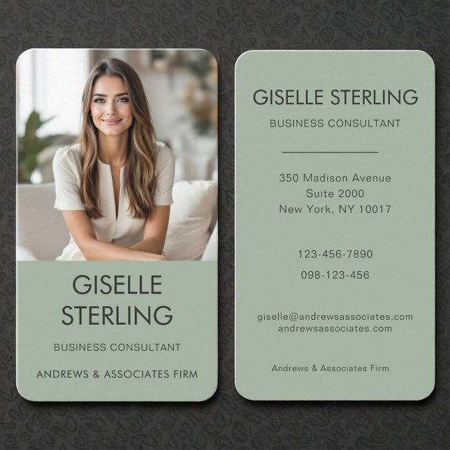 Tarjeta De Visita Sage Green Business Consultant Photo (Subido por el creador)