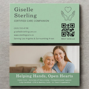 Tarjeta De Visita Sage Green Caregier Home Help QR Code Photo