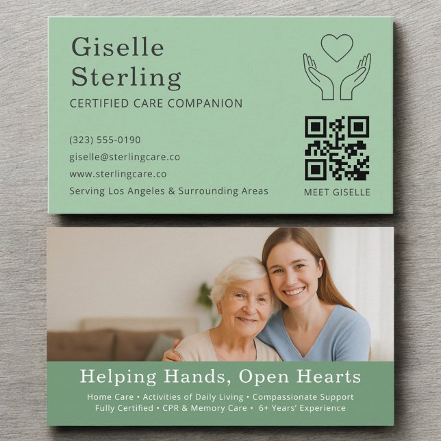 Tarjeta De Visita Sage Green Caregier Home Help QR Code Photo (Subido por el creador)