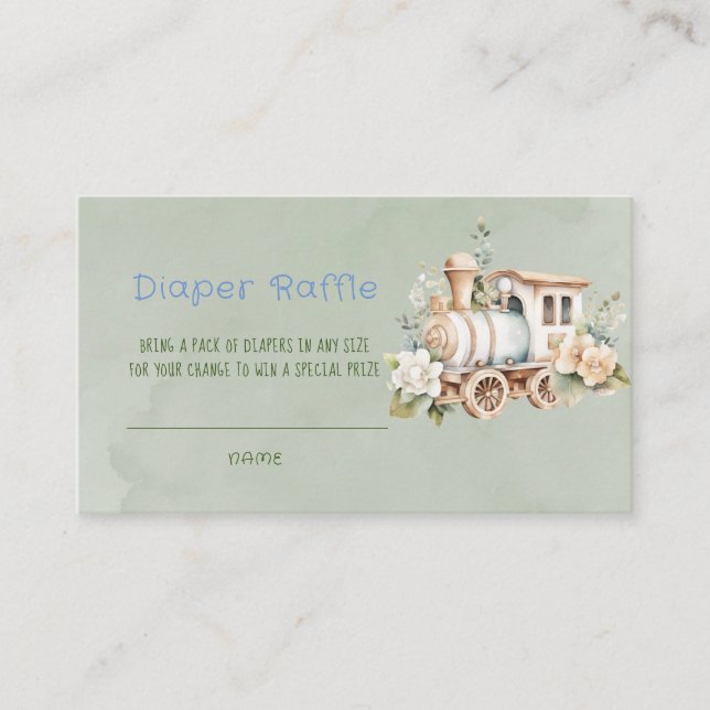 Tarjeta De Visita Sage Green Choo Choo Train Diaper Raffle (Anverso)