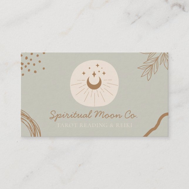Tarjeta De Visita Sage green Earth Tone Moon Stars Espiritual (Anverso)