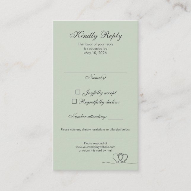 Tarjeta De Visita Sage Green Elegant Calligraphy Wedding RSVP Card (Anverso)
