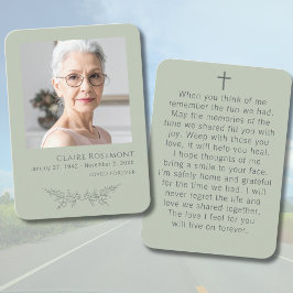 Tarjeta De Visita Sage Green Floral Photo Cross Funeral Prayer Card