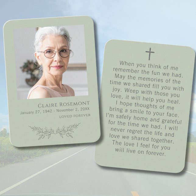 Tarjeta De Visita Sage Green Floral Photo Cross Funeral Prayer Card (Sage Green Floral Photo Cross Funeral Prayer Card
)
