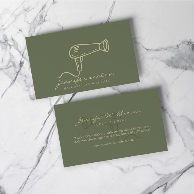 Tarjeta De Visita Sage Green Gold Dresser Salon Stylist (Sage Green Gold Hair Dresser Salon Stylist Business Card)