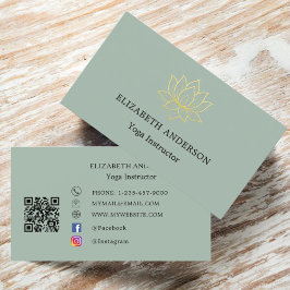 Tarjeta De Visita Sage green gold lotus flower Yoga Instructor